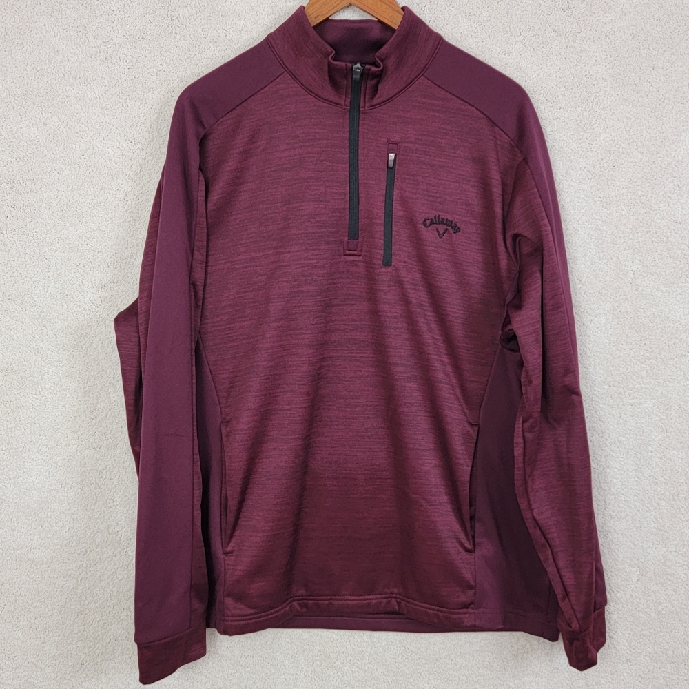 Callaway Black Fig Heather Long Sleeve Golf UPF 50 1/4 Zip Pullover Sz L - Picture 3 of 13